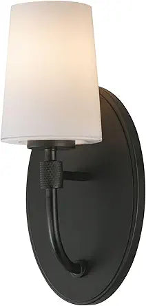 Maxim Lighting Durham 1-Light Wall Sconce | Black Steel Finish | White Glass Shade | Modern Indoor Light Fixture | Ideal for Hallways, Bedrooms & Bathrooms | Dimmable Damp Rated | 12691WTBK