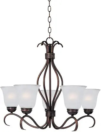 Maxim Lighting Basix 5-Light Chandelier | Oil Rubbed Bronze Finish | Glass Shade | Transitional Dining Room Chandelier | 10125FTOI
