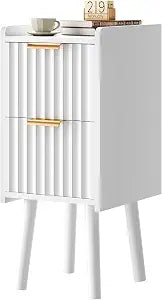 IBUYKE Narrow Nightstand,Slim Bedside Table with 2 Drawer,White UWNS015W