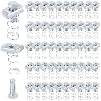 50 Set 1/2"-13 Spring Nut and Bolt Kit, 1/2" x 1-1/4" Bolt for 1-5/8" Strut Channel, Spring Nuts, Electro Galvanized Carbon Steel, Strut Channel Nuts for HVAC Piping & Solar Mounting DIY