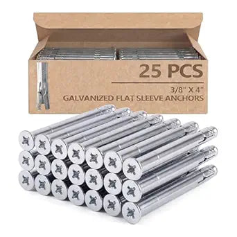 25 Pack 3/8" x 4" Flat Head Sleeve Anchors, Zinc Plated Carbon Steel Expansion Bolts for Concrete and Brick, Flush Mount Masonry Fastener Kit