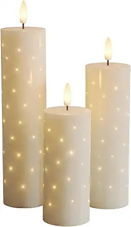 Flameless LED Fiber Optic Candles, 3 Pack, 2 Inch Diameter