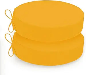 Outdoor Bistro Chair Cushions Set of 2, 3-Layer Waterproof Round Outdoor Seat Cushions with Removable Covers for Patio Furniture, 15" D x 3" H, Yellow