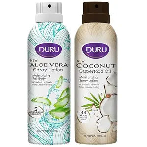 Duru Aloe Vera and Coconut Moisturizing Spray Lotion Bundle - Spray Moisturizer for Body Skin Care Products Aloe Vera and Coconut Oil Lotion for Dry Skin Repair 48 Hour Moisture Superfood Oils