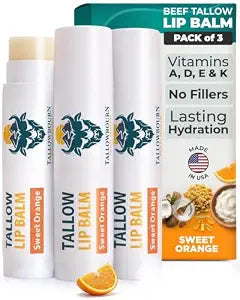Moisturizing Grass-Fed Beef Tallow Lip Balm 3pk ��� Sweet Orange