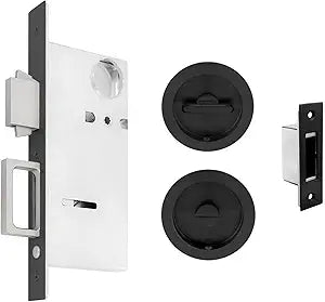 Pocket Door Hardware with Pull,Recessed Door Handle Lock for Furniture Hardware,Invisible Sliding Door Lock Handle,Matte Black