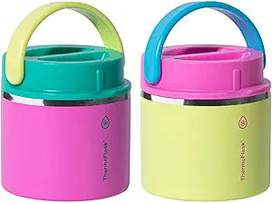 ThermoFlask 20 oz Insulated Food Jar, 2-Pack, Pink and Blue, Hot 12 Hours Cold 24 Hours (Pink and Yellow)