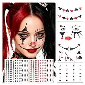Halloween Clown Face Tattoos, Temporary Tattoos for Costume Makeup Cosplay