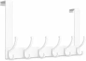 Heavy Duty Over The Door Hooks, Door Hanger with Reinforced 2.8mm Baseplate, 9mm Wide Hook, for Coats Towels Robes Bags, 12 Hooks, Fits 1-3/8" Doors, Bedroom Bathroom Storage, Glossy White