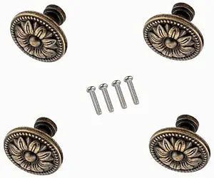 Pull Handle Metal Flower Shape Cabinet Drawer Door Knob Bronze Tone Pack of 4