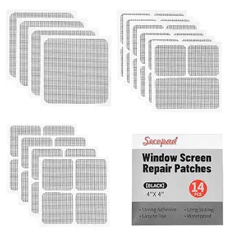 Secopad 14 Sheets Screen Patch Tape, Window Screen Repair Kit, Black