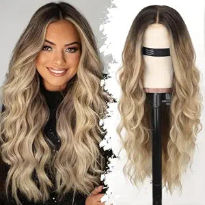 Eawwii Blonde Wigs for Women, 26 Inch 4x1 Lace Glueless Wavy Wig