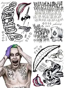 Joker Tattoos Halloween - HAHAHA Damaged JOKER Smile Temporary Tattoos Fake Tattoo Stickers Joker Costume Masquerade Cosplay Party Accessories Makeup Waterproof