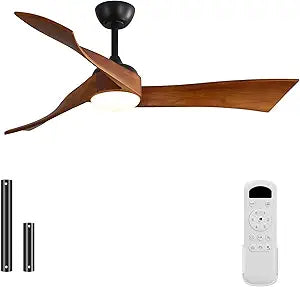 Sofucor 52 Inch Ceiling Fan with Light and Remote, Modern 3 Solid Wood Blades Ceiling Fan, 6 Speeds 5500CFM, Dimmable 3-Color LED with Memory, Timer & Quiet & Reversible DC Motor, ETL, Walnut Wood