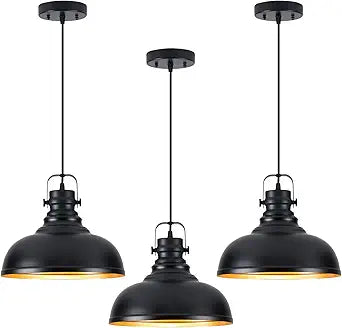 Refice 3 Pack Farmhouse Pendant Lights Black Pendant Lighting for Kitchen Island Adjustable Height Dome Hanging Lights for Barn, Dining Room