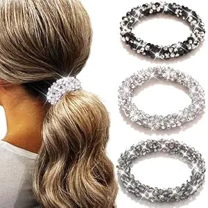 Fashey Rhinestone Hair Ties Silver Elastic Ponytail Holders 3 Pcs Crystal Hair Scrunchies Hair Accessories for Women