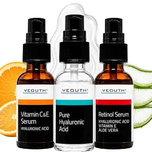 YEOUTH Hydrating Face Serum Set, Retinol, Vitamin C & Hyaluronic Acid Serum