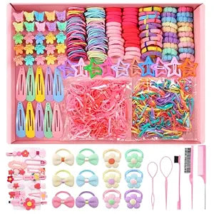 946 Pcs Hair Accessories for Girls, Colorful Hair Rubber Bands Elastic Hair Ties with Cute Hair Clips Hair Styling Tools