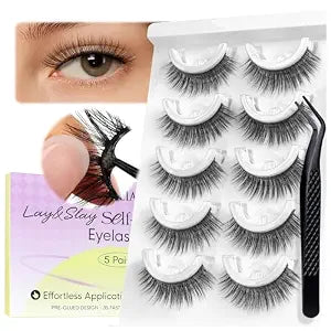 BEYELIAN Self Adhesive Eyelashes, Pre Glued Wispy False Lashes Strip Lash