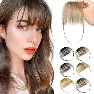 Clip in Bangs Real Human Hair Dark Blonde Wispy Hair Pieces for Women