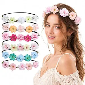 Flower Crowns for Women, 6pcs Adjustable Floral Headband