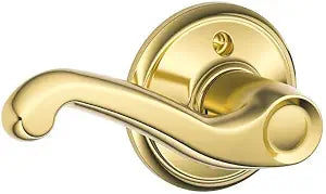 Schlage F170 FLA 605 LH Left Handed Flair Door Lever, One Sided Non-Turning Dummy Door Handle, Bright Brass