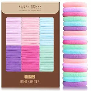 Kanprincess Nylon Hair Ties, 100PCS No-Damage Soft Bands for Women