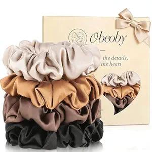 4 Pcs Mulberry Silk Scrunchies for Hair Sleep, No Damag Frizz Control