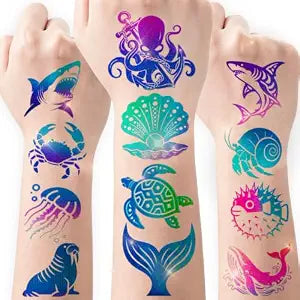 108 PCS Glitter Ocean Animal Temporary Tattoos for Kids