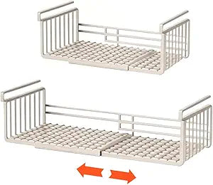 Extendable Under Shelf Storage Basket, Hanging Baskets Under Cabinet Shelf Organizer, for Cabinet Pantry Kitchen Cupboard Desk Counter Bookshelf Space Saver Heavy Duty Slide-in (off - white, 2 Pack)