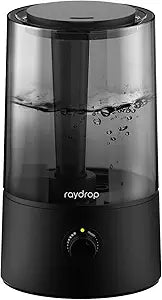 raydrop Humidifiers for Bedroom, Humidifiers for Home & Large Room, Cool Mist Humidfiers for Baby and Plant, Adjustable Mist Level, Auto Shut-Off, Black, 4.0L