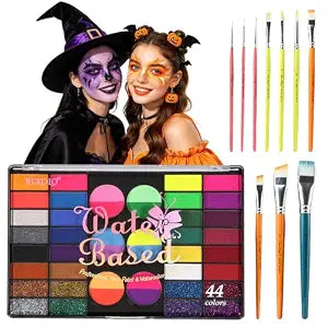 44 Color Water Based Face Paint Kit with Split Cake, Glitter, UV Face Paint