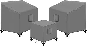 SIRUITON 3 Piece Outdoor Veranda Patio Garden Furniture Cover Set with 420D Durable and Water Resistant Fabric,Fit for Outdoor Wicker Patio Furniture Sets/Rattan Chair Conversation Sets-Grey