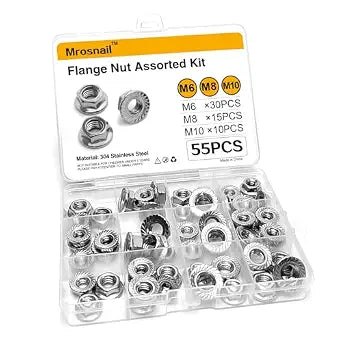 55PCS Serrated Flange Nuts Assortment, M6 M8 M10, 304 Stainless