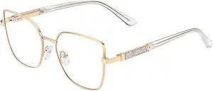 Dollger Square Blue Light Blocking Glasses for Women Trendy Oversized Computer Gaming Eyeglasses Cat Eye Metal Frame bluelight glasses Gold