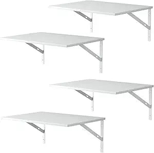 Deep Floating Wall Shelves - 4 Sets of 12 Inch Wide White Wood Shelves for Bathroom, Bedroom, Kitchen, Living Room