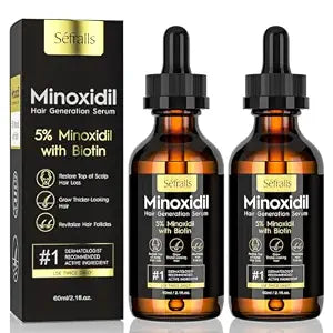 2-Pack 5% Minoxidil Hair Growth Serum for Men and Women, Hair Growth Treatment for Stronger, Thicker, and Longer Hair, Facial Hair Grooming and Thickening Solution