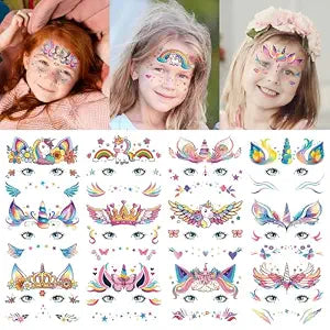 EMOME Face Temporary Tattoos for Girls - 15 Sheets Party Pack, Girls Birthday Party Supplies Face Paint Tattoos Makeup, Tattoo Stickers for Kids Party Favors Goodie Bag Stuffers