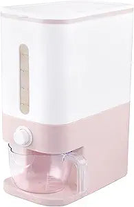 Rubtlamp 22.5-25 Lbs Pink Rice Dispenser, Rice Storage Container, Pink Rice Storage Container with Measuring Cup, Rice Holder Bucket for Household Kitchen Rice Soybean Corn