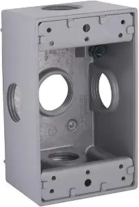 Hubbell-Bell 5332-0 Weatherproof Electrical Box, 1 Gang, 18.3 Cu-in, 4-1/2 in L X 2-3/4 in W X 2 in D, 3/4 Inch, Gray