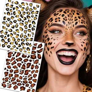 Leopard Print Temporary Tattoos 8 Sheets Halloween Waterproof Face Stickers