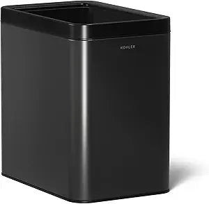 Kohler K-31314-BST 25-Liter Open-Top Trash Can, Easy to Clean, Small Space Saving Profule Perfect for Office, Bathroom, or Home, Black Stainless Steel