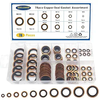 78 PCS 10 Sizes Copper Metric Bonded Seal Dowty Washer, Automotive Self-Centred Dowty Seal Gasket Assortment, M6/8/10/12/14/16/18/20/22/24