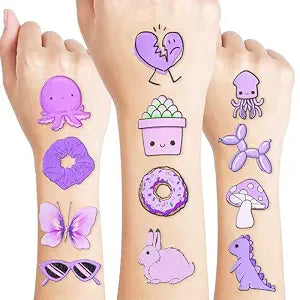 100 PCS Cute Purple Temporary Tattoos, 10 Sheets Dark Purple Birthday