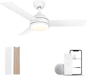 42 Inch White Low Profile Ceiling Fan With Lights and Remote, 3 Reversible Blades, Quiet DC Motor, Dimmable Led Lights for Bedroom Living Room Dining Room