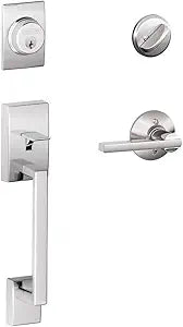 SCHLAGE F60 CEN 625 LAT Century Single Cylinder Handle Set and Latitude Lever, Bright Chrome