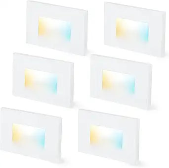 CLOUDY BAY Dimmable Upgraded 3 Color 120V LED Indoor Outdoor Step Lights,3000K/4000K/5000K 3W 100lm,Stair Light,White,6 Pack