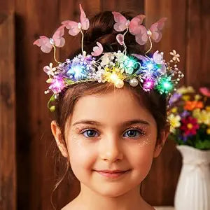 Catery Light Up Butterfly Tiaras Fairy Crown Princess Headband for Girls (Pink)