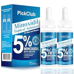 5% Minoxidil with Biotin for Men and Women – Hair and Beard Regrowth Serum, Unisex, Gentle, 2-Pack (Total 4.06 fl oz)