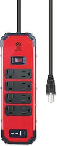 OSKOS 8-Outlet Workshop Surge Protector with 4-Foot Extension Cord, Two USB 2.4A Ports (1A1C), 500 Joules, 15A/1800W, Wall-Mountable, UL Listed, Metal Casing Design